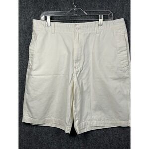 Izod Chino Men's White Flat Front Casual Shorts 100% Cotton Size 36